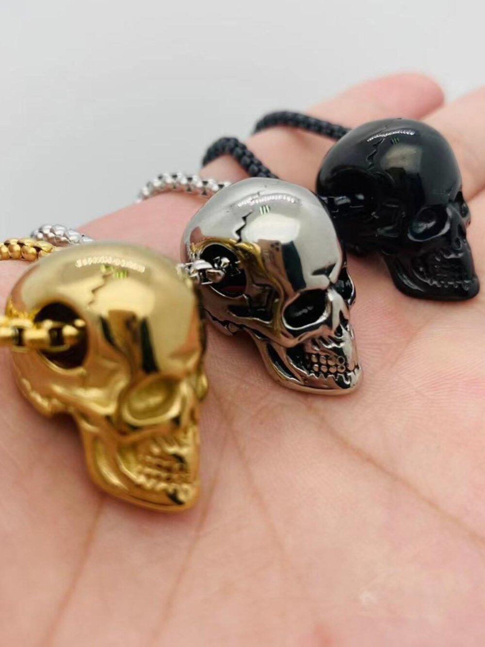 DESIGNER Goth Three-Dimensional Skull Stainless Steel Chain Men's Necklace**NEW! - Picture 3 of 4